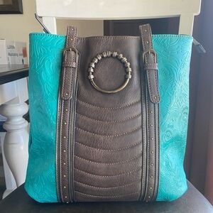 Brown and Teal Women's Tote Bag